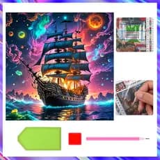 30 x 30 cm, Conjunto de 5D Barco pirata Diamante Arte Pintura DIY Diamante quadrados, pintura diamante 5D DIY