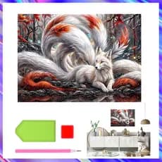 30 x 40 cm, Conjunto de 5D Raposa de nove caudas Diamante Arte Pintura DIY Diamante quadrados, pintura diamante 5D DIY