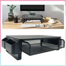 Suporte para Monitor de Computador de 2 Camadas com Gaveta e 2 Suportes, Suporte para Monitor de Mesa