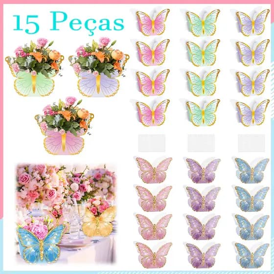 12 Peças de centros de mesa com borboletas, decorações para lembrancinhas de festas temáticas de casamento