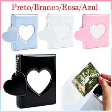 Mini Álbum de Fotos, fichário portátil, Coração Oco Cartão Pasta Álbum de Fotos Titular do Cartão com Pingente