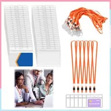 50 Peças porta-crachás de identificação horizontais, 97 x 85 mm, 50 Peças Cordões Laranja, selável à prova d'água