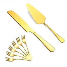 Peças De Aço Inoxidável Dourado Pá Faca Garfo Conjunto Torta Pizza Para Bolos Sobremesas. *ZemMart*