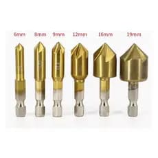 Kit 6 Brocas Escareadoras Chanfrar Madeira Aluminio 6-19mm - - ZemMart- -