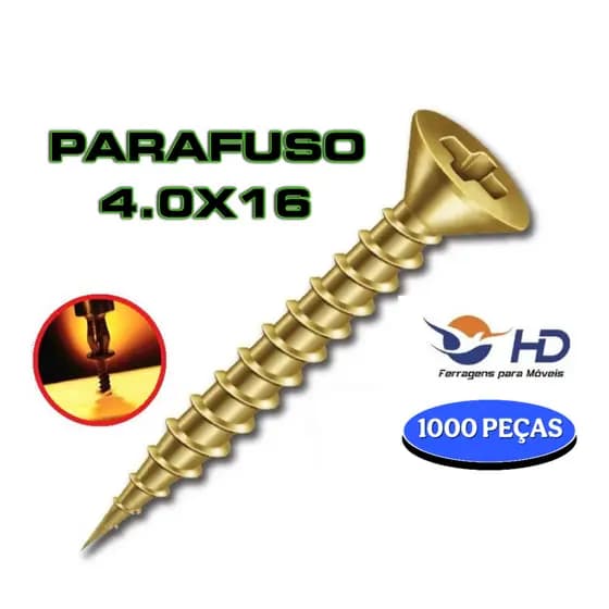 1000 Parafuso 4.0 X 16 Chipboard Chata Phillips para Madeira - HD