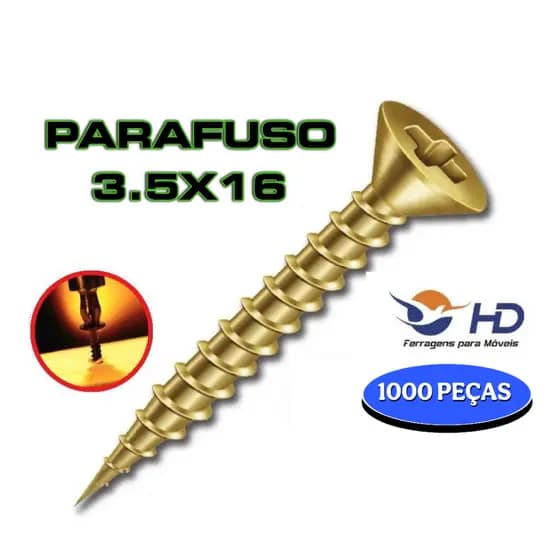1000 Parafuso 3.5 X 16 Chipboard Chata Phillips para Madeira - HD