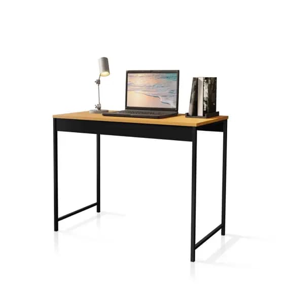 Mesa Escritorio Industrial Escrivaninha Sala Quarto Recepção Ferro Aço Preto Tampa Madeira HomeOffice