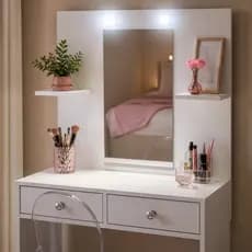 Penteadeira Compacta Com Espelho Maquiagens Com LED 2 Gavetas Camarim Prateleira Mesa 100% MDF