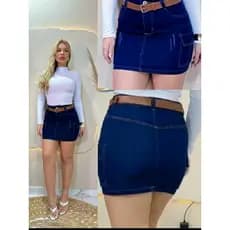 Saia Cargo Jeans Feminina Cintura Alta com Lycra Elastano confortavel e Estiloso