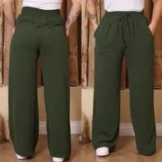Calça Pantalona Feminina Cintura Alta Com Bolso Tecido Duna Tendencia