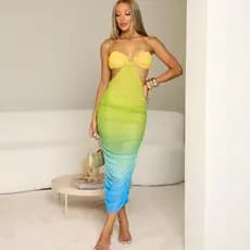 Vestido Feminino Midi Tomara que Caia Tule Drapeado Com Bojo e Forro Fashion Moda Luxo Verão