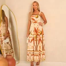 Vestido Longo Feminino Viscosarja com Forro e Bojo Moda Tropical Elegante