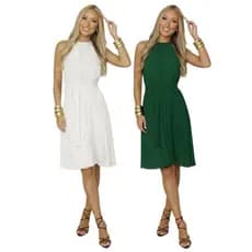 Kit 2 Vestidos Feminino Curtos Plissados Duna com Amarração Caimento Soltinho Gola Halter Soltinho Tendência BrasilCore