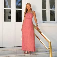 Vestido Longo Viscolinho Alças Finas Elástico nas Costas Moda Elegante Leve BrasilCore
