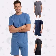 Kit Combo c/ 1 ou 2 Pijamas Masculino Curto Blusa e Short Promoção Homem Pronta Entrega Envio Rapido
