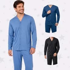 Pijama Blusa e Calça Conjunto Longo Americano Masculino Adulto Inverno Botão Cirúrgico Promoção