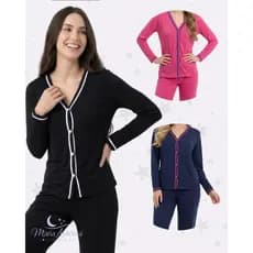 Pijama Feminino Inverno Blogueira Americano Amamentação Botão Pós Cirúrgico Manga Longa Confortável