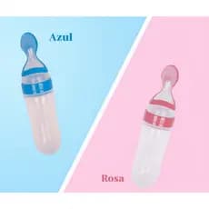 Colher Dosadora para Bebê em Silicone Alimentação Azul Menino Rosa Menina