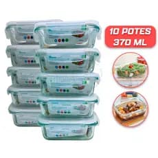 Conjunto 10 Potes Vidro Hermético mantimentos marmita 370ml - Pote Hermético - marmita