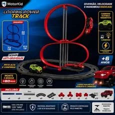 Pista Corrida Radical Carrinho Elétrico Magnético Duplo 60 Peças Vermelho