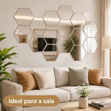 Kit 10/20 Espelhos Adesivos Decorativos Hexágonos（12,6x11cm ）- Instalação sem furos，Bonito e Funciona！