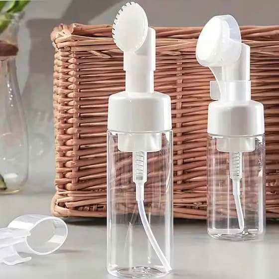 Frasco Pump 150ml com Escova de Silicone Espuma Limpeza Facial Skin Care Silicone
