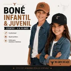 Boné Country Infantil Juvenil 4 a 14 Anos No Limite do Laço Original Masculino Feminino Ajustável