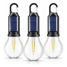 Kit 3 Lampada Led Camping Solar 15w Recarregável Portátil  Redondo Quente 5v Mosquetão