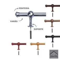 Kit Varão de Cortina 1,20 Metros 19mm P Quarto ou Sala Varal Completo P Instalação