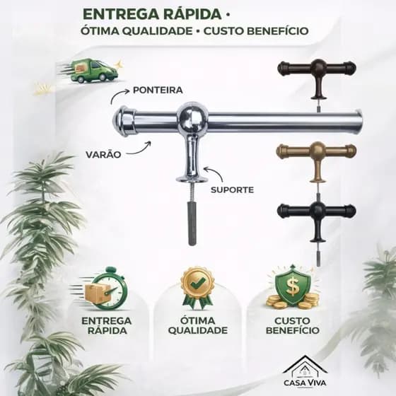 Varão para Cortina 1,20m 19mm Kit Completo Suportes Ideal para Quarto e Sala