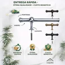 Varão para Cortina 1,20m 19mm Kit Completo Suportes Ideal para Quarto e Sala