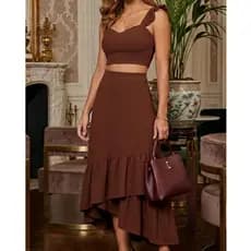 Conjunto Feminino Saia Cropped Duna Premium Moda Gringa Elegante Estilosa Blogueira Verão 2026 Top