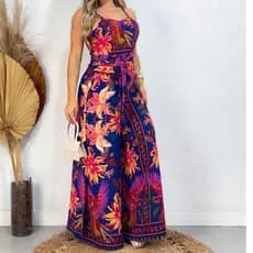 Macacão Envelope Feminino Estampado elegante luxo calca pantalona folgadinho fim de ano novo verão