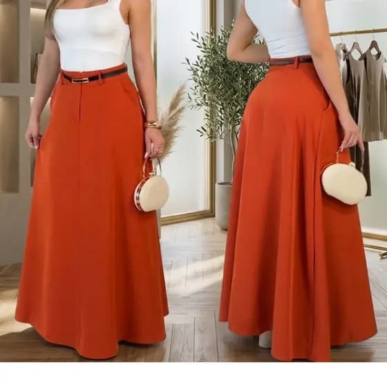 Saia Longa Feminina Alfaiataria Premium Moda Evangélica Social elegante Casual  Inverno Cintura Alta