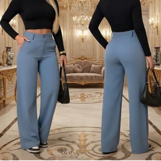 Calça Pantalona feminina  Alfateria  Premium Moda social elegante Cintura Alta com Bolso em Tendencia