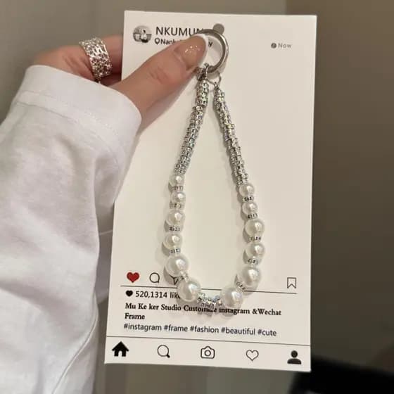 Cordão Correias Luxo 12 Pérolas com Diamante para Celular Capinha Chaveiro AntiQuedas