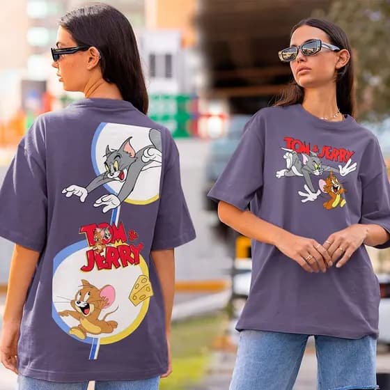 Camiseta Estampada Tom & Jerry Desenho Animado Blusa Feminina Personalizada Algodão Premium Fio 30.1