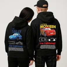 Kit Casal Carros Sally e Relâmpago Mcqueen Blusa de Frio Moletom Casaco Flanelado Jaqueta Inverno