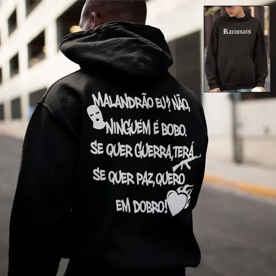 Moletom Racionais MC's Guerra E Paz Rap Musica Mano Brown Frase Blusa De frio Agasalho Streetwear