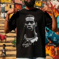 Camiseta Algodão Masculina o Bruxo Ronaldinho Gaucho Ronaldo Camisa de Futebol 100% Algodão Blusa