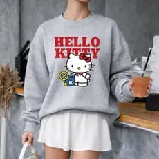Blusa De Frio Moletom Feminino Hello Kitty Look Casual Chic Elegante Estiloso Agasalho Sem Capuz