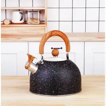 Chaleira Retrô 3 Litros com Apito Aço Inox Cabo Amadeirado Vintage para Chá Café Cozinha