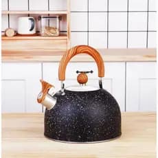 Chaleira Retrô 3 Litros com Apito Aço Inox Cabo Amadeirado Vintage para Chá Café Cozinha