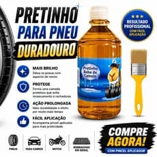 PRETINHO BABA DE CAMELO PARA PNEU DURADOURO CONCENTRADO PARA DILUIR RENDE O DOBRO, PINCEL APLICADOR
