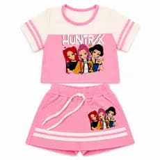 Conjunto Infantil Huntrix Feminino K-Pop Menina Cropped Short Saia