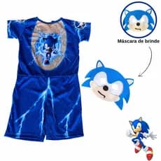 Fantasia Infantil Sonic Completa Com Máscara Menino Roupa Sonic Criança