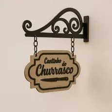 Placa Decorativa: Cantinho do Churrasco Vintage + Suporte para fixação em MDF