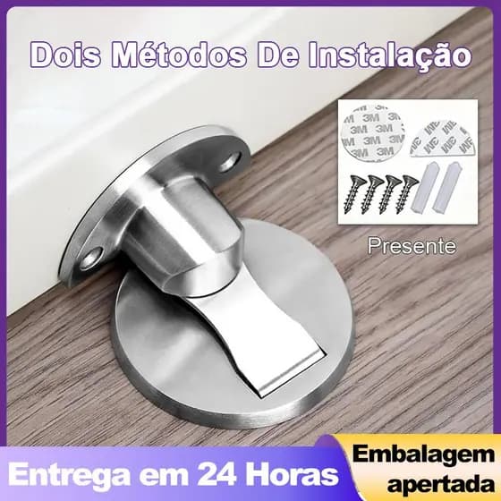 Kit Prendedor Trava Fixador de Porta Magnético Slim Cromado Adesivo Amortece Impacto Inox Cromado