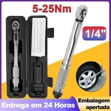 Torquímetro De Estalo Mini 1/4" 5-25Nm Reversível Profissional Para Parafusos e Mecânica Crv