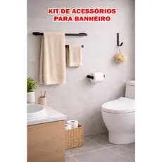 Kit para Banheiro Porta Toalha De Banho Toalha De Rosto Porta Papel Higiênico e Gancho Multi uso